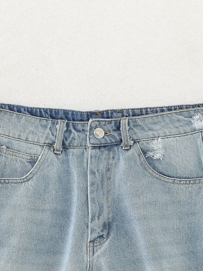  Denim Shorts Women Clothing French Brushed Burr Denim Shorts
