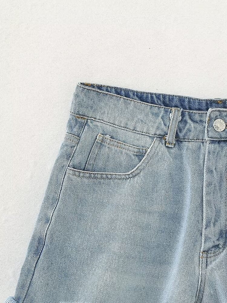  Denim Shorts Women Clothing French Brushed Burr Denim Shorts