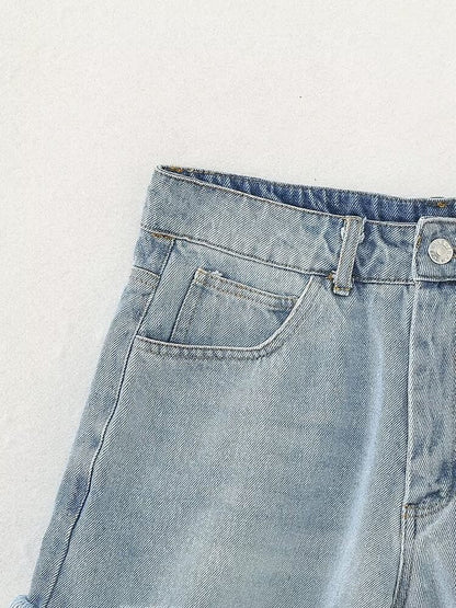  Denim Shorts Women Clothing French Brushed Burr Denim Shorts