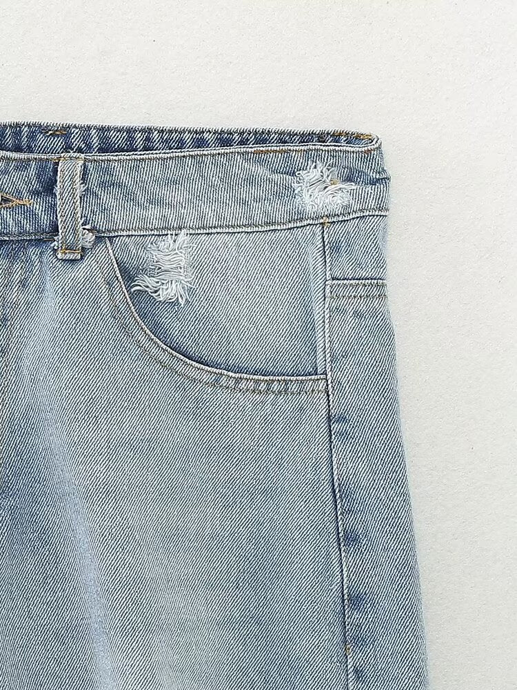  Denim Shorts Women Clothing French Brushed Burr Denim Shorts
