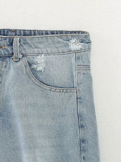  Denim Shorts Women Clothing French Brushed Burr Denim Shorts