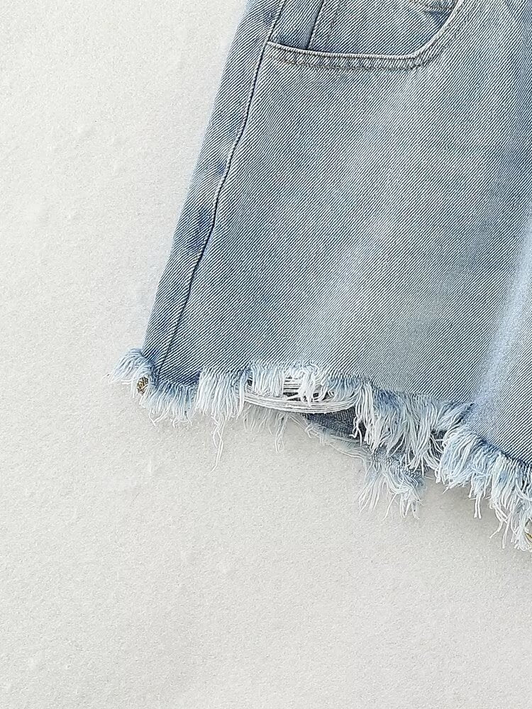  Denim Shorts Women Clothing French Brushed Burr Denim Shorts