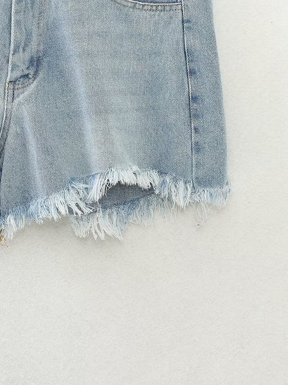 Denim Shorts Women Clothing French Brushed Burr Denim Shorts