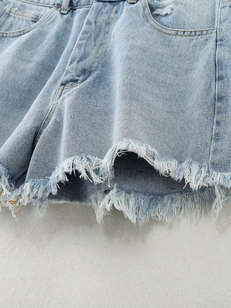  Denim Shorts Women Clothing French Brushed Burr Denim Shorts
