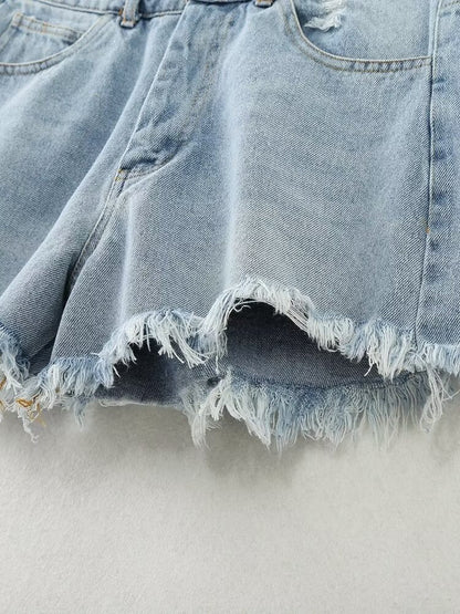  Denim Shorts Women Clothing French Brushed Burr Denim Shorts