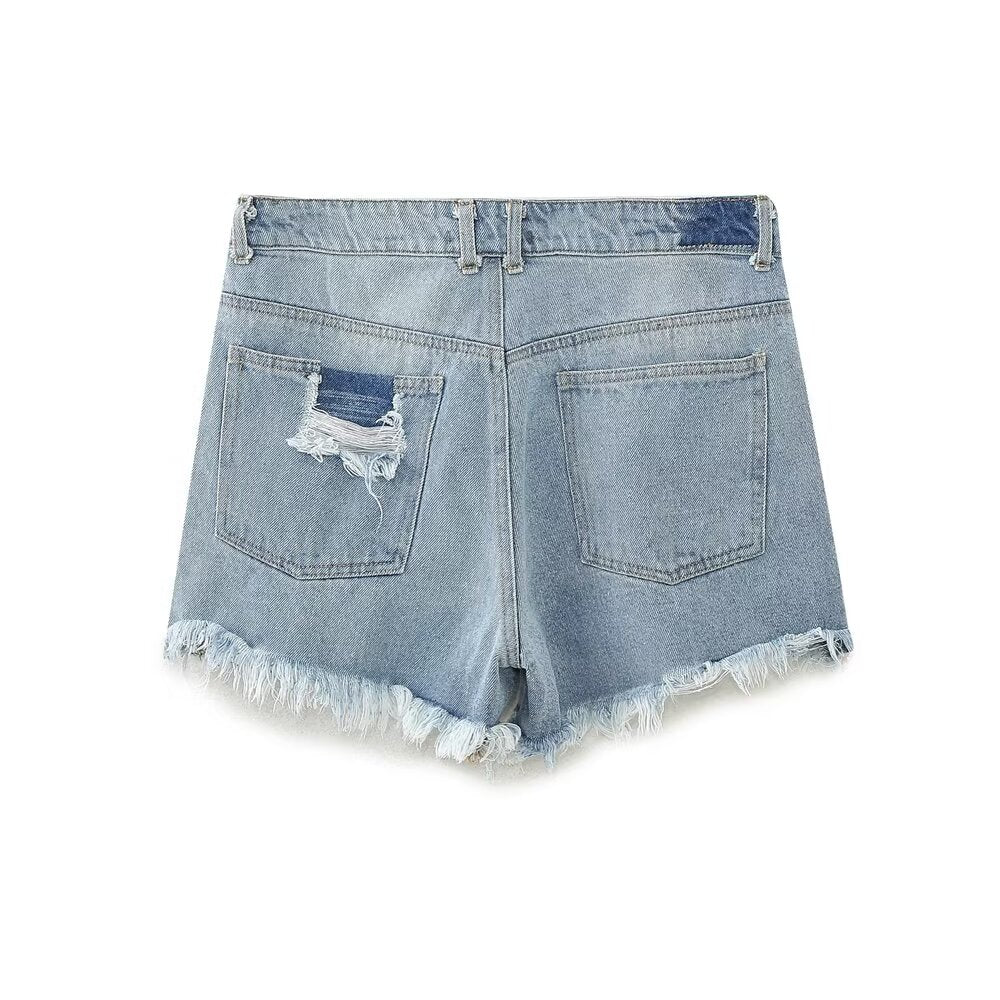  Denim Shorts Women Clothing French Brushed Burr Denim Shorts