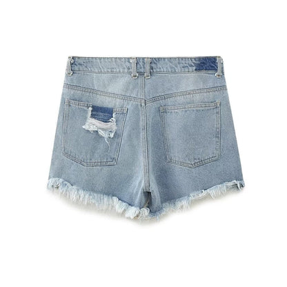  Denim Shorts Women Clothing French Brushed Burr Denim Shorts