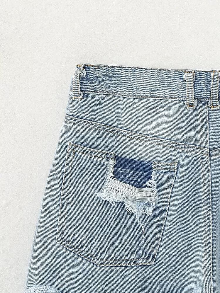  Denim Shorts Women Clothing French Brushed Burr Denim Shorts