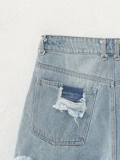  Denim Shorts Women Clothing French Brushed Burr Denim Shorts