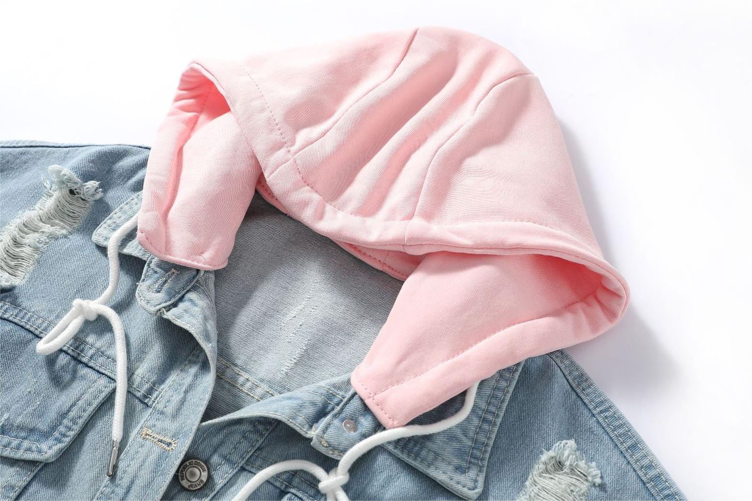 Hooded Denim Jacket Women Hooded Patchwork Denim Jacket