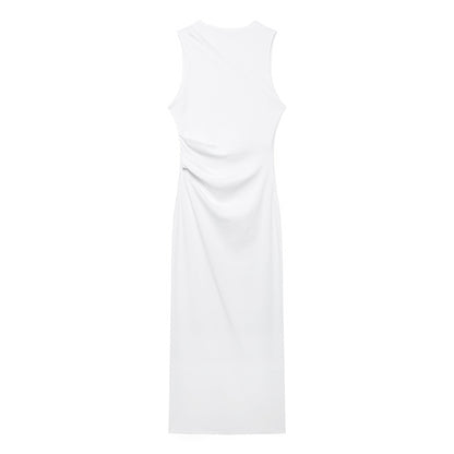 Spring Women Clothing midi Slim Fit Pleated Rib Sleeveless maxi Dress.