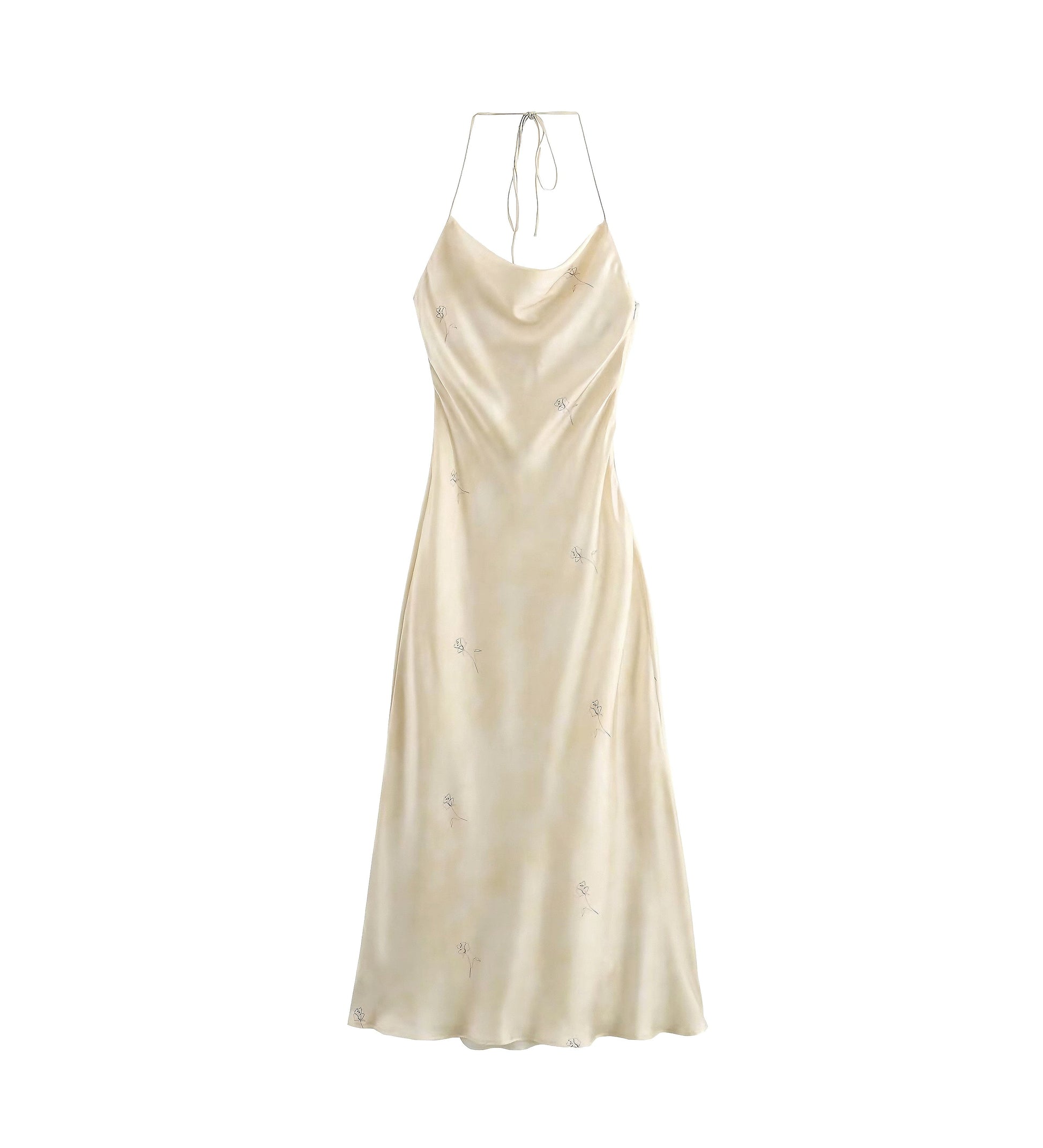  Printing Dress Spring Women Silk Satin Texture Printing Dress