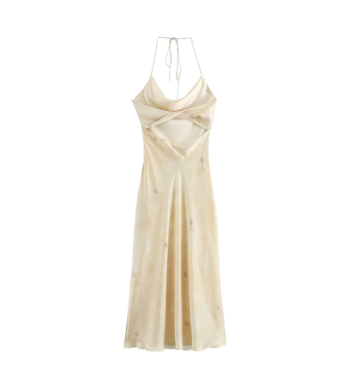  Printing Dress Spring Women Silk Satin Texture Printing Dress
