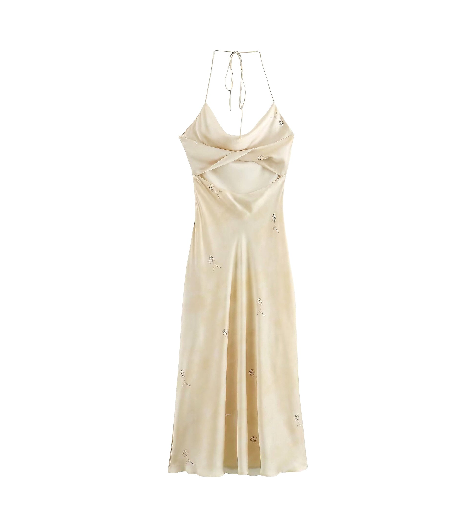  Printing Dress Spring Women Silk Satin Texture Printing Dress