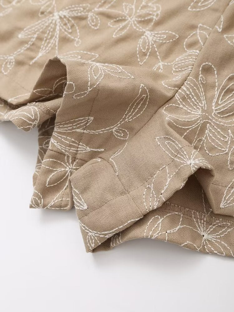 Embroidered Shorts Women Retro Easy Matching High Waist Lace up Shorts
