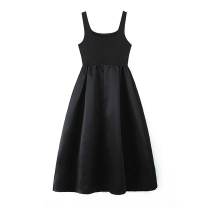 Maxi Dress Women Solid Color Frill Straped Slim Patchwork Casual Sling