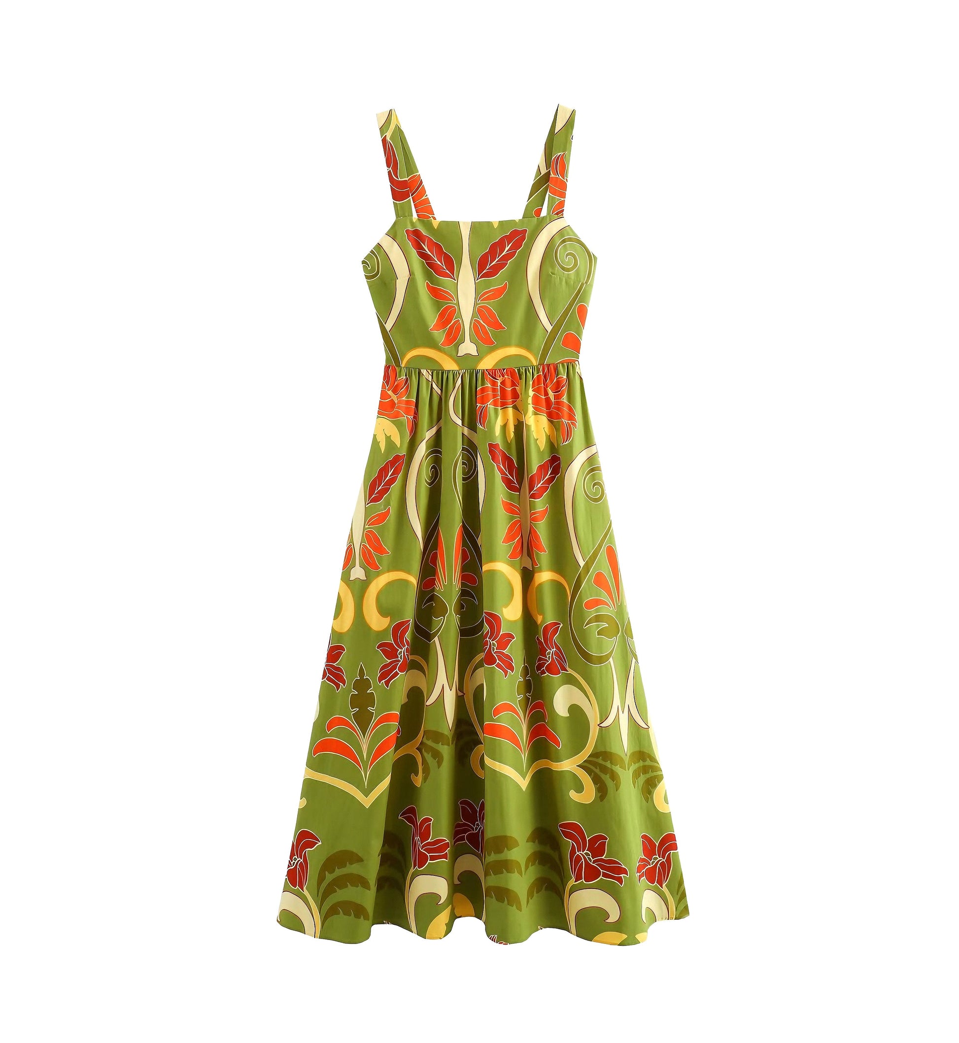 Printed Lace up Woman Summer Midi Dress Sling Dress - XS / Multi color