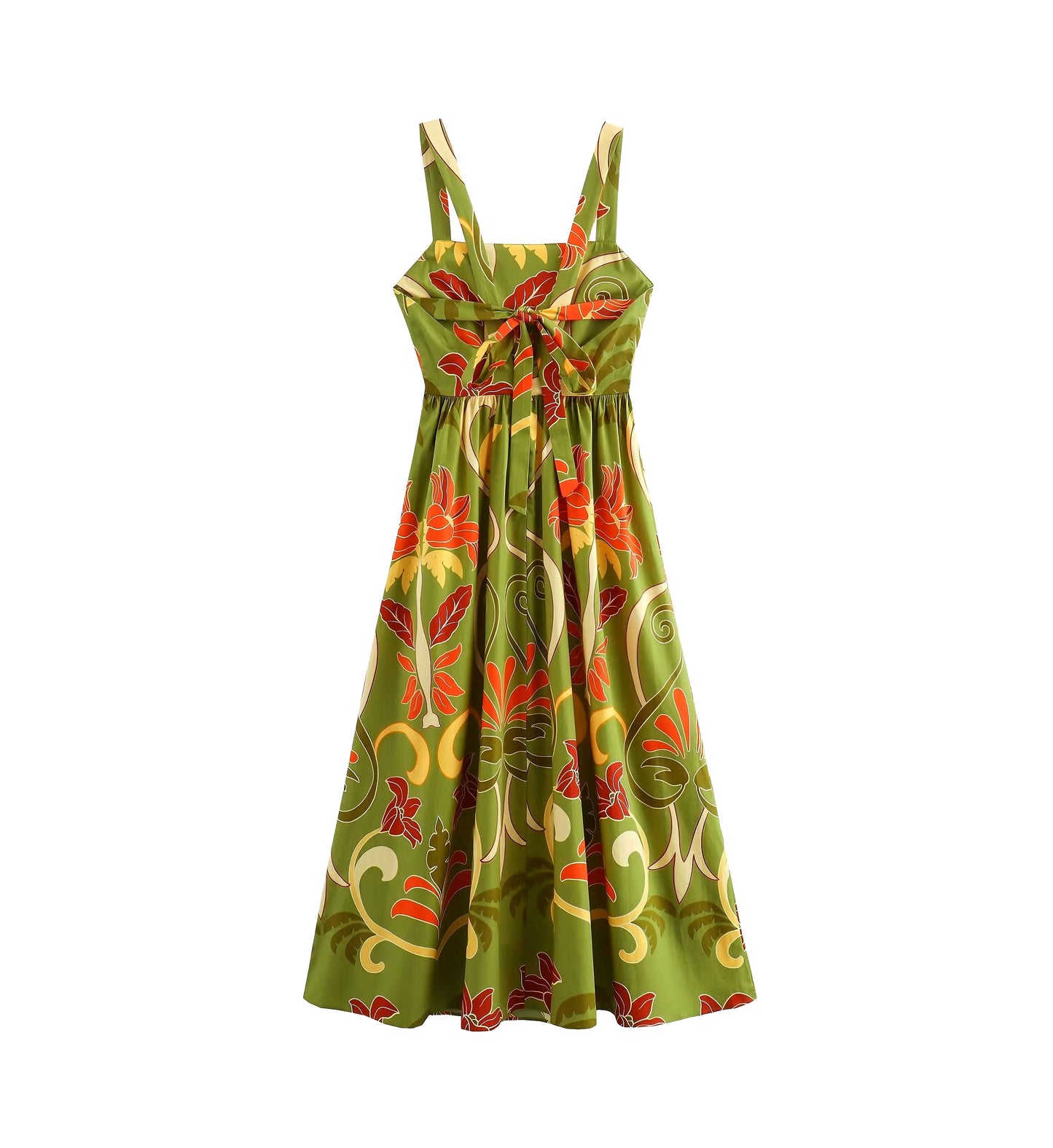 Printed Lace up Woman Summer Midi Dress Sling Dress - XS / Multi color