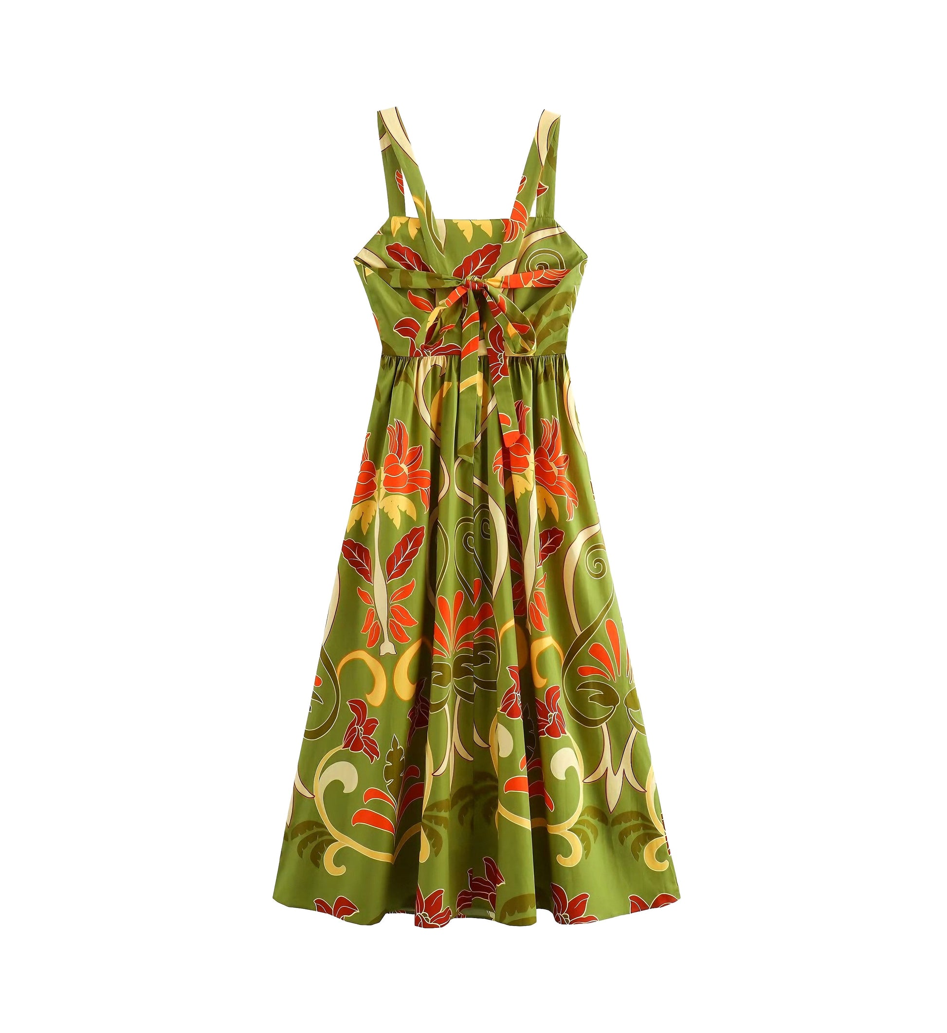 Printed Lace up Woman Summer Midi Dress Sling Dress - XS / Multi color