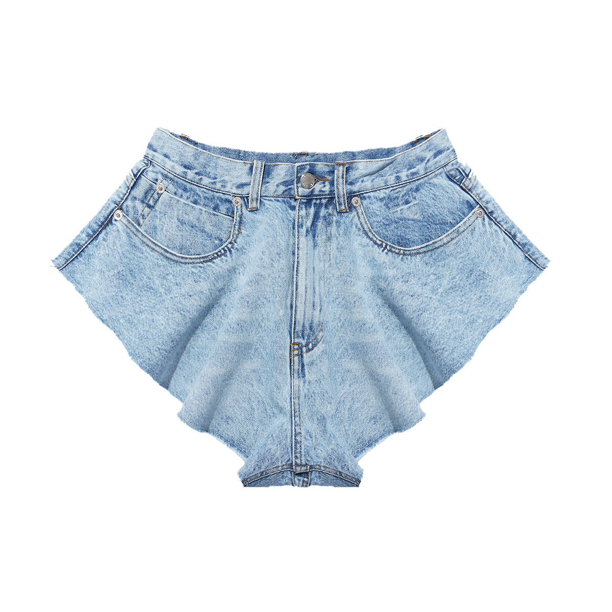  Denim Shorts Ruffled Hem Large Wide Leg Pants Faux Culottes