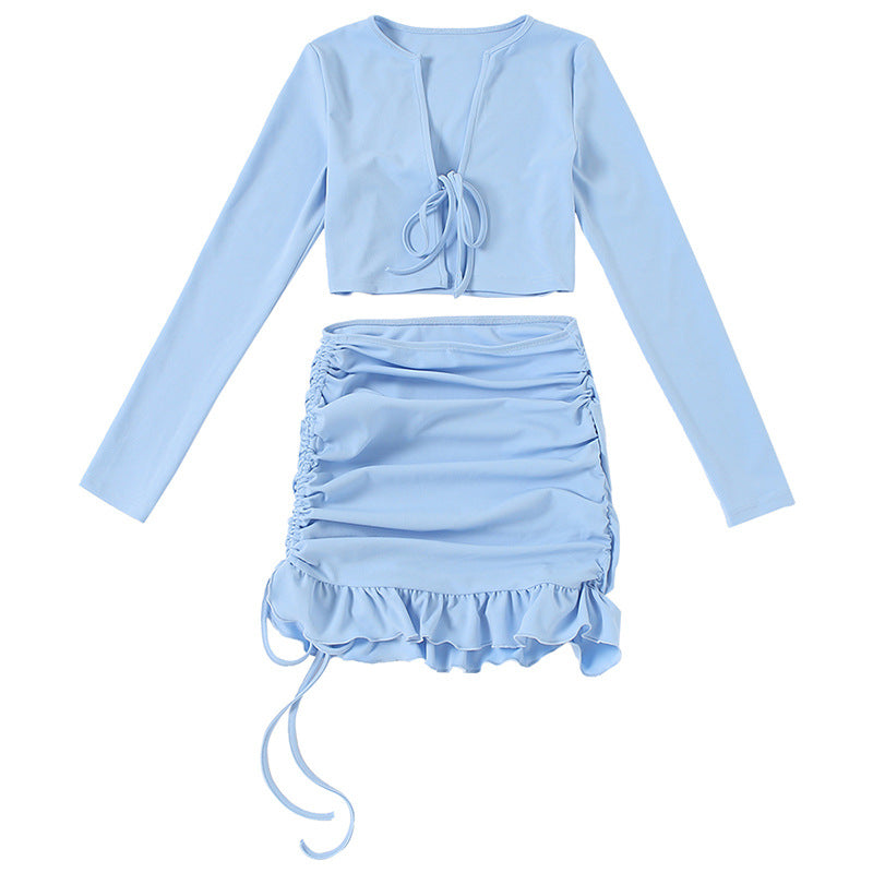 Sheath Skirt  Long Sleeve Cardigan High Waist Sheath Skirt Casual Suit