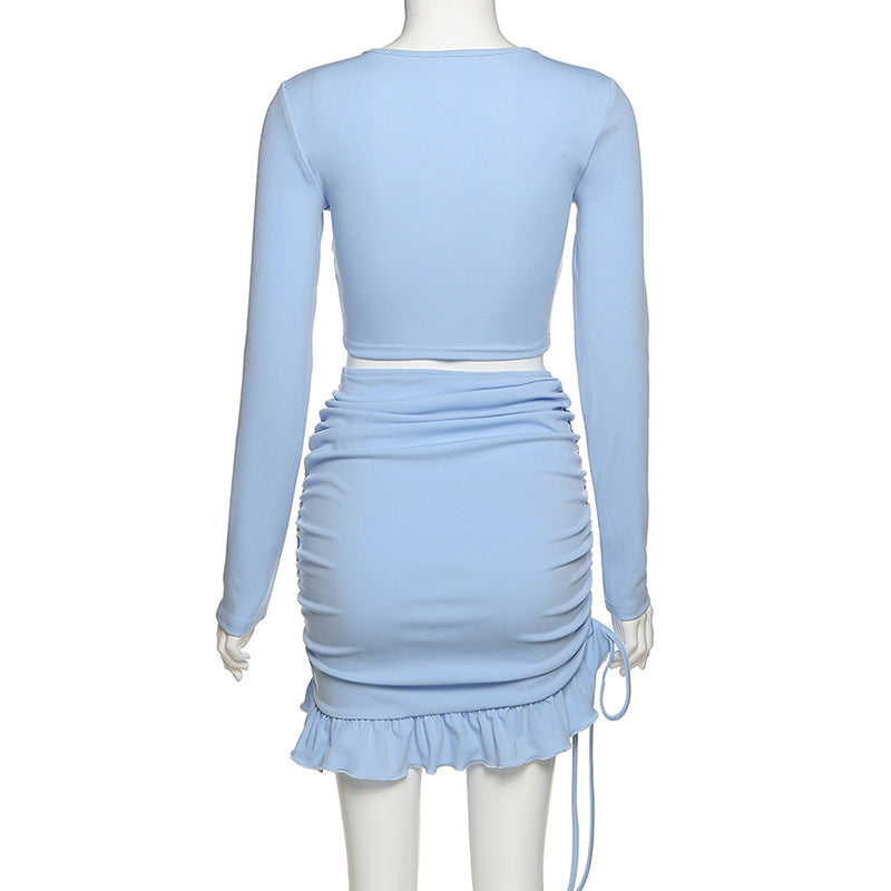 Sheath Skirt  Long Sleeve Cardigan High Waist Sheath Skirt Casual Suit
