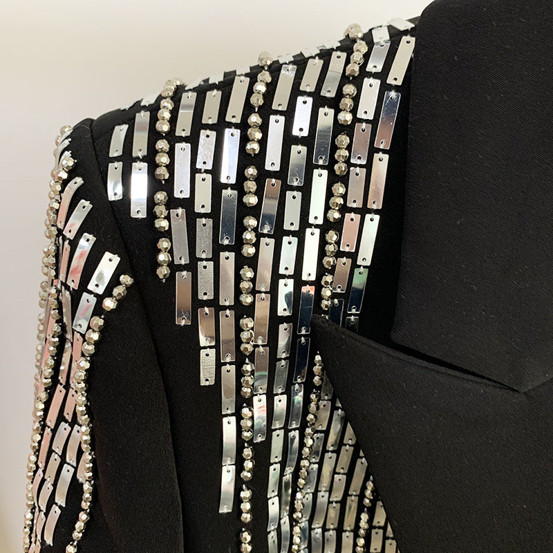  Women Jacket Jacket Double Breasted Heavy Industry Beads Slim Fit