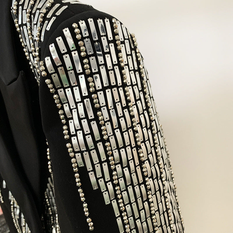  Women Jacket Jacket Double Breasted Heavy Industry Beads Slim Fit