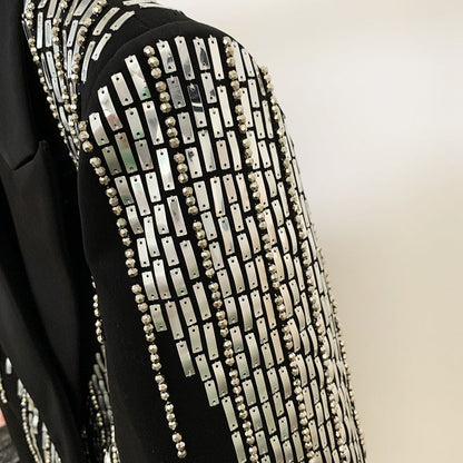  Women Jacket Jacket Double Breasted Heavy Industry Beads Slim Fit