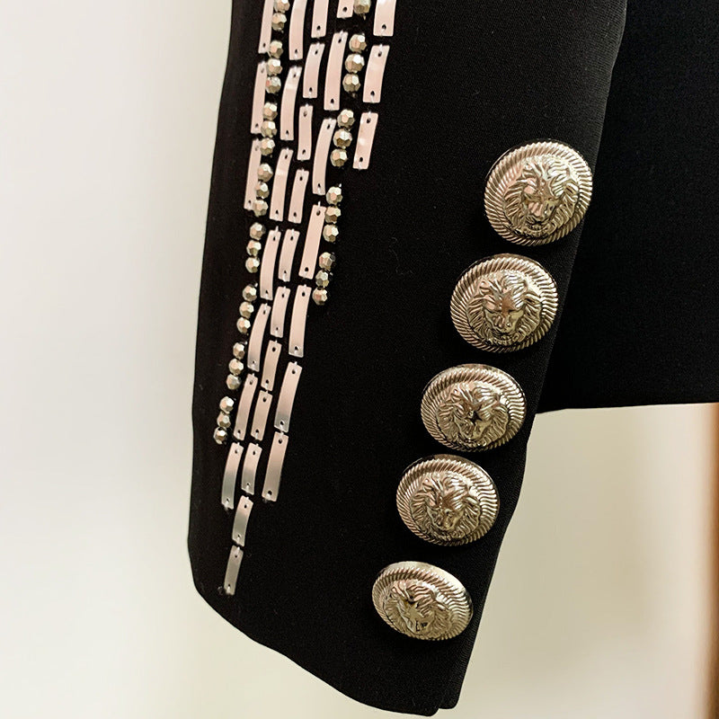  Women Jacket Jacket Double Breasted Heavy Industry Beads Slim Fit