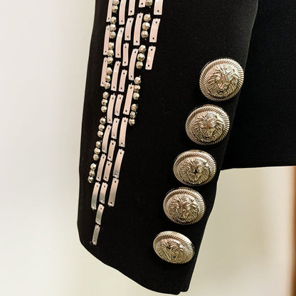  Women Jacket Jacket Double Breasted Heavy Industry Beads Slim Fit