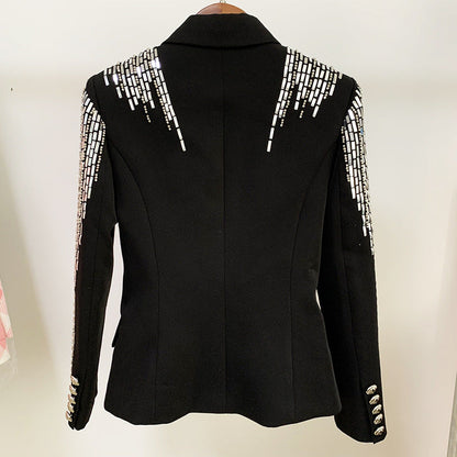  Women Jacket Jacket Double Breasted Heavy Industry Beads Slim Fit