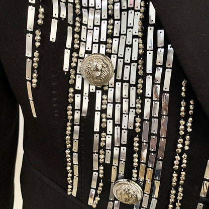  Women Jacket Jacket Double Breasted Heavy Industry Beads Slim Fit