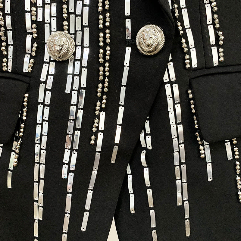  Women Jacket Jacket Double Breasted Heavy Industry Beads Slim Fit