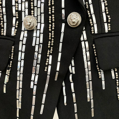  Women Jacket Jacket Double Breasted Heavy Industry Beads Slim Fit