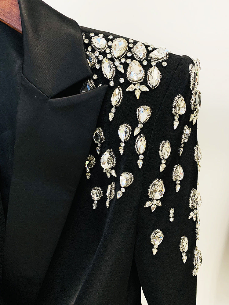  Blazer Star Handmade Beaded  Diamond Embedded Slim Fit Long Blazer Blazer Star Handmade Beaded  Diamond Embedded Slim Fit Long Blazer