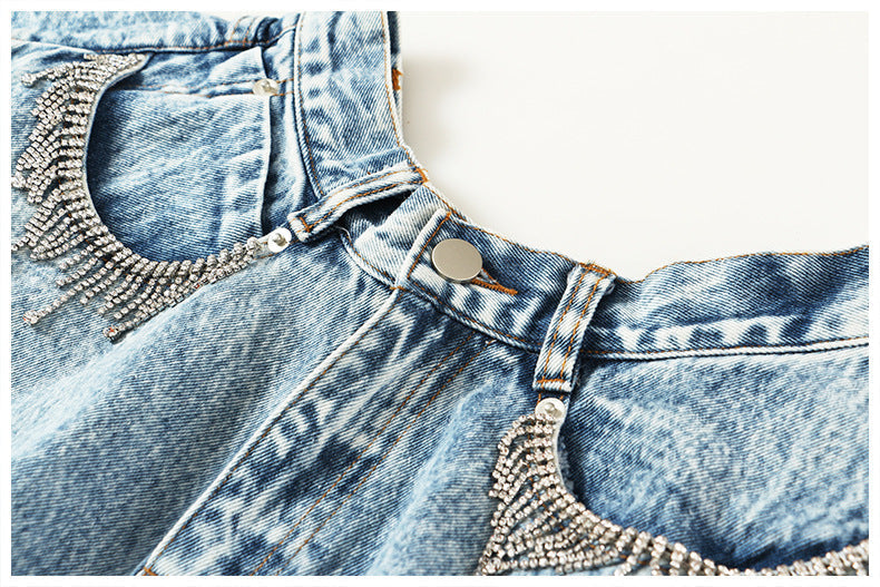 Denim Shorts Ruffled Hem Large Wide Leg Denim Shorts Pants Faux