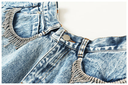Denim Shorts Ruffled Hem Large Wide Leg Denim Shorts Pants Faux