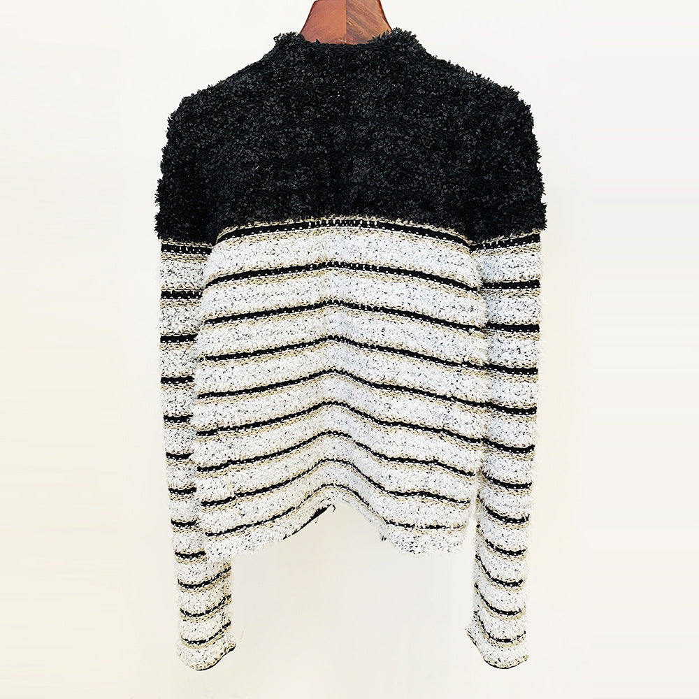 winter knitted coat Autumn Winter  Lion Button Striped Color Cardigan