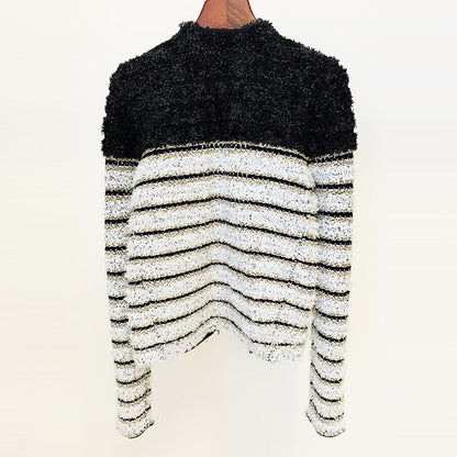 winter knitted coat Autumn Winter  Lion Button Striped Color Cardigan