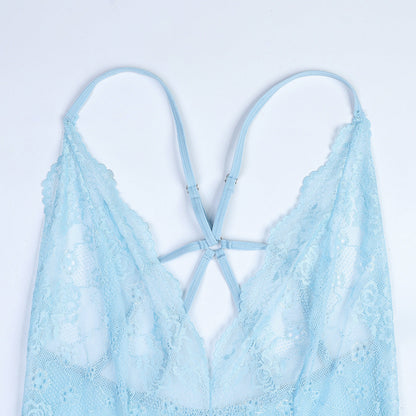 sexy lace lingerie Light Blue French Thin Lace Underwear Sexy V neck 