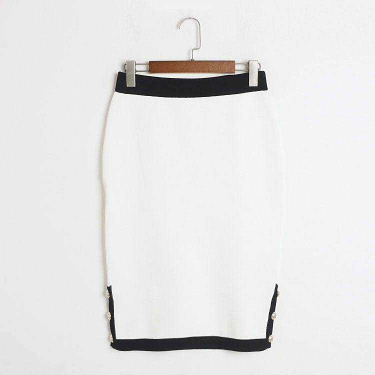 Mid Length Skirt  Set Autumn Winter Light Luxury Round Neck Cardigan 