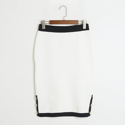 Mid Length Skirt  Set Autumn Winter Light Luxury Round Neck Cardigan 