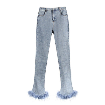 Bottom Pants Design Trousers Jeans Chic Stitching Ostrich Bell Trendy.