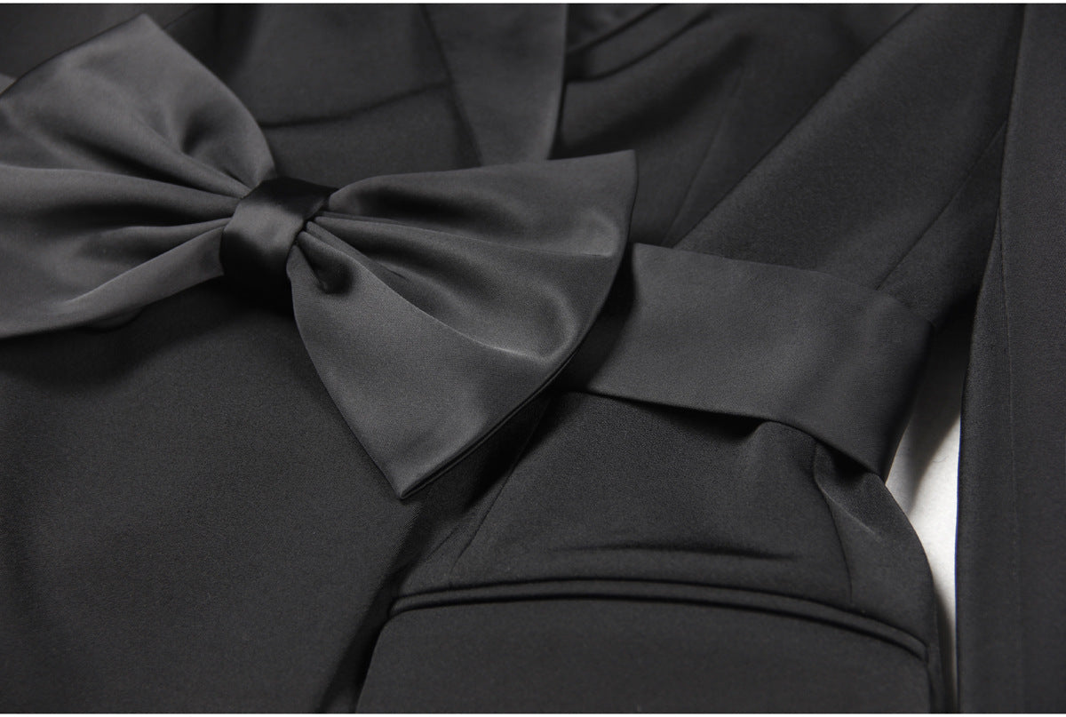 Autumn Winter High Bow Belt Long Sleeve Slim Office Women Business Dress