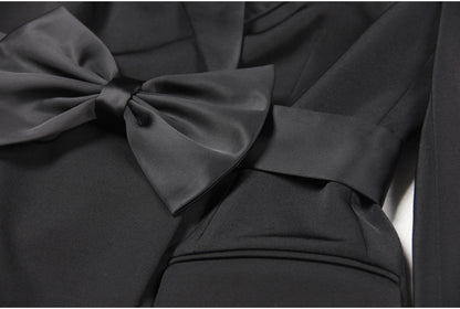 Autumn Winter High Bow Belt Long Sleeve Slim Office Women Business Dress