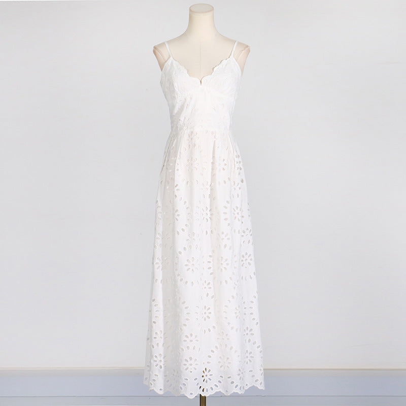 Straps Maxi Dress Slim Fit Slimming Embroidered Crocheted woman Dress.
