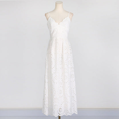 Straps Maxi Dress Slim Fit Slimming Embroidered Crocheted woman Dress.