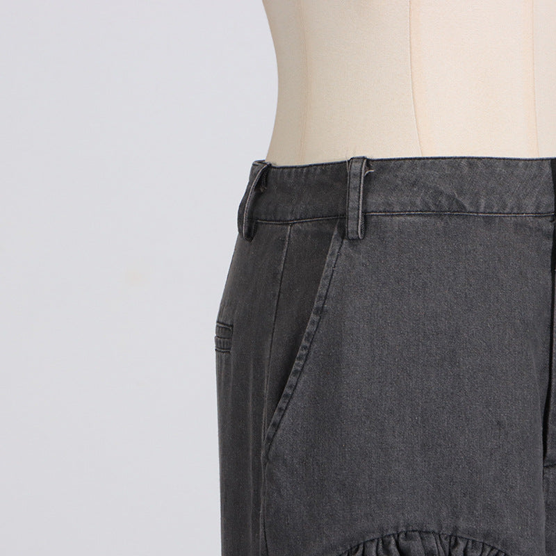 skirt high waist Ruffles Distressed Design Pleated Skirt for Women