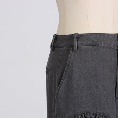 skirt high waist Ruffles Distressed Design Pleated Skirt for Women